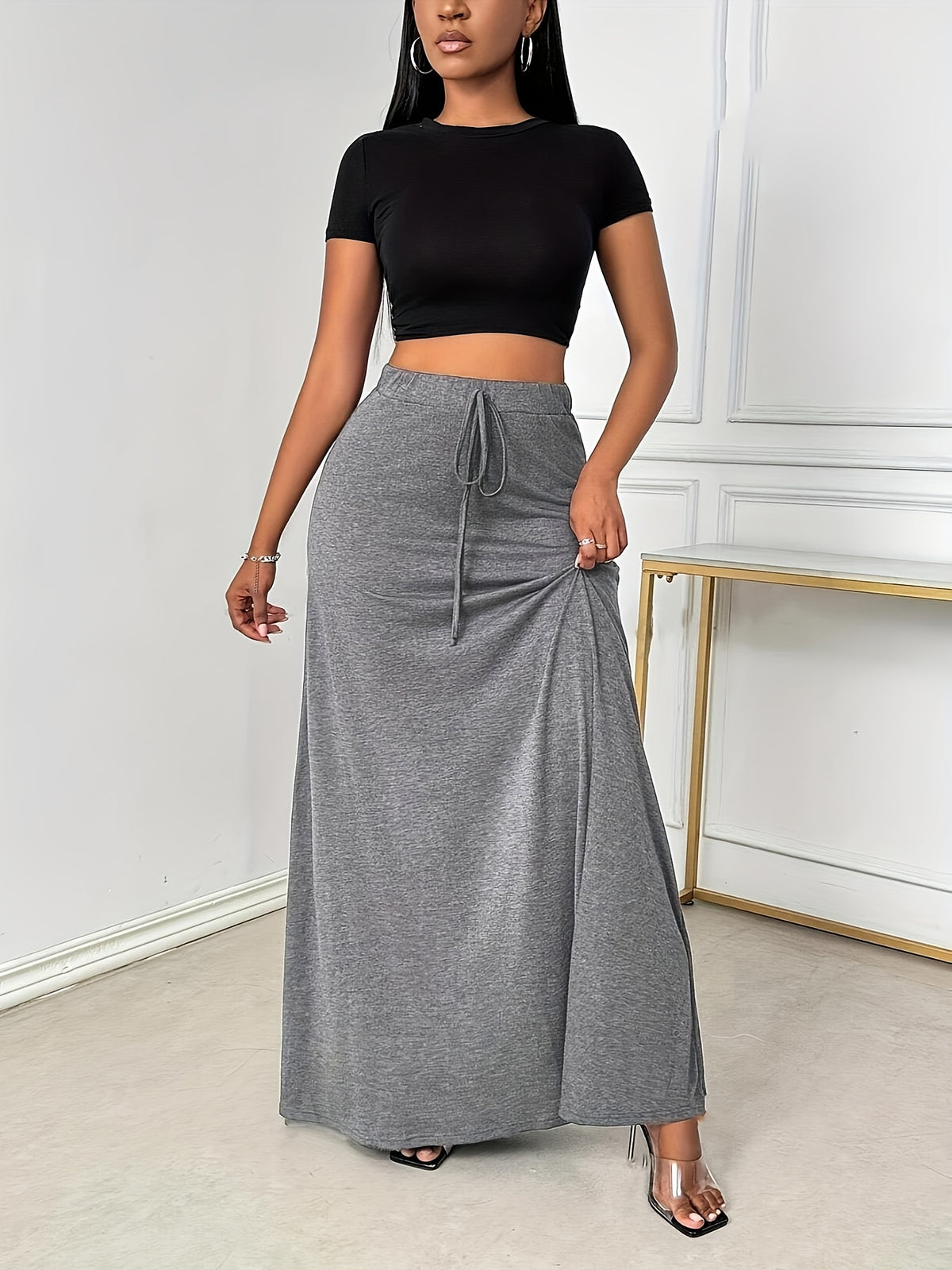 Niangniang Directional - Elegant Women'S A-Line Lightweight Spring/Summer Solid Color Dress, Suitable for Casual Or Formal Occasions, Women'S Clothing - Dark Gray