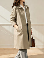 Women'S British Style Mid-Length Trench Coat, Easy And Atmospheric Commuter Temperament Style Jacket, Non-Picky Body Farewell to Passerby Look, Unlined Fabric Style - Apricot