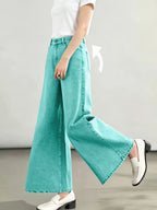 Stylish New Women's Fashion Elegant Straight-Leg Wide-Leg Pants Mid-High Stretch Colorful Cropped Jeans for Women 618609 - Mineral Green