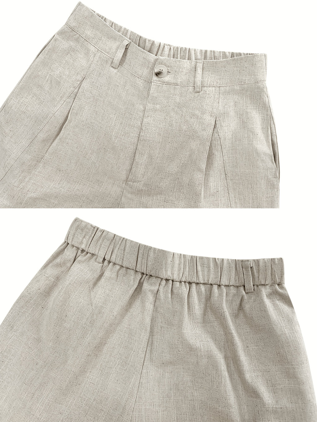 Natural Linen Suit Shorts for Women, High-Waisted Pleated Semi-Elastic Waist, Loose A-Line Wide-Leg Casual Five-Quarter Linen Pants ASD1 - Hemp True Color