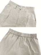 Natural Linen Suit Shorts for Women, High-Waisted Pleated Semi-Elastic Waist, Loose A-Line Wide-Leg Casual Five-Quarter Linen Pants ASD1 - Hemp True Color
