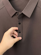 Men'S Raglan Sleeve Long Sleeve Polo Shirt, Relaxed Fit Cut, Unrestricted Movement, Loose Non-Tight Fit, Easy Business Style, No Extra Logos - SINBOS - Dark Brown