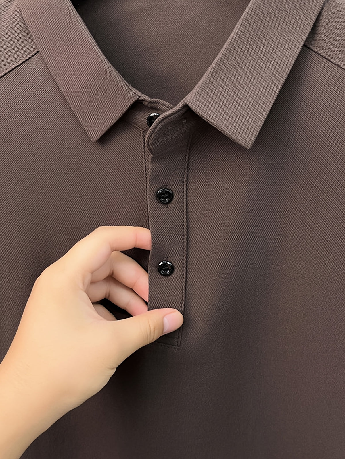 Men'S Raglan Sleeve Long Sleeve Polo Shirt, Relaxed Fit Cut, Unrestricted Movement, Loose Non-Tight Fit, Easy Business Style, No Extra Logos - SINBOS - Dark Brown