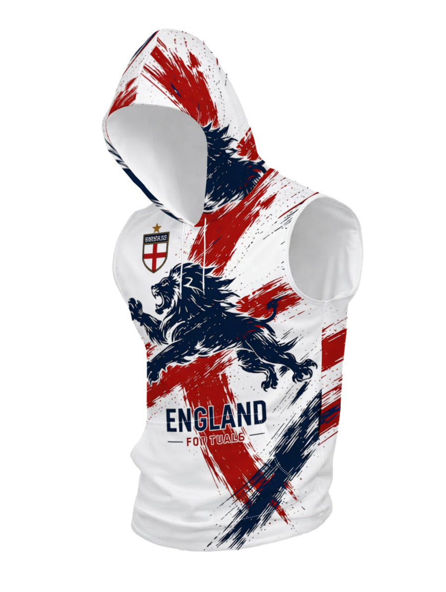 England Themed Hooded Sleeveless Top Breathable Sports Fitness Pullover Trendy Printed Casual Daily Wear Comfortable Loose Fit Apparel for Men's Active Lifestyle - Mixed colors