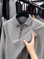 ZBZP Spring Autumn New Men'S Long Sleeve Polo Shirt Lapel Pullover Shirt Easy Business Casual High-End Breathable Long Sleeve T-Shirt Men'S Wear YF - Grey