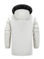 Winter Men's Jacket, Warm Hooded Style Over Jacket, Large Faux Fur Mid Length Jacket for Men, Casual Workwear with Multiple Pockets Jacket, Versatile Thick Jacket for Young and Middle-aged Outdoor Commuting - White