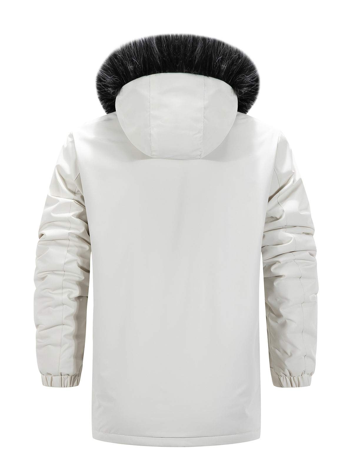 Winter Men's Jacket, Warm Hooded Style Over Jacket, Large Faux Fur Mid Length Jacket for Men, Casual Workwear with Multiple Pockets Jacket, Versatile Thick Jacket for Young and Middle-aged Outdoor Commuting - White