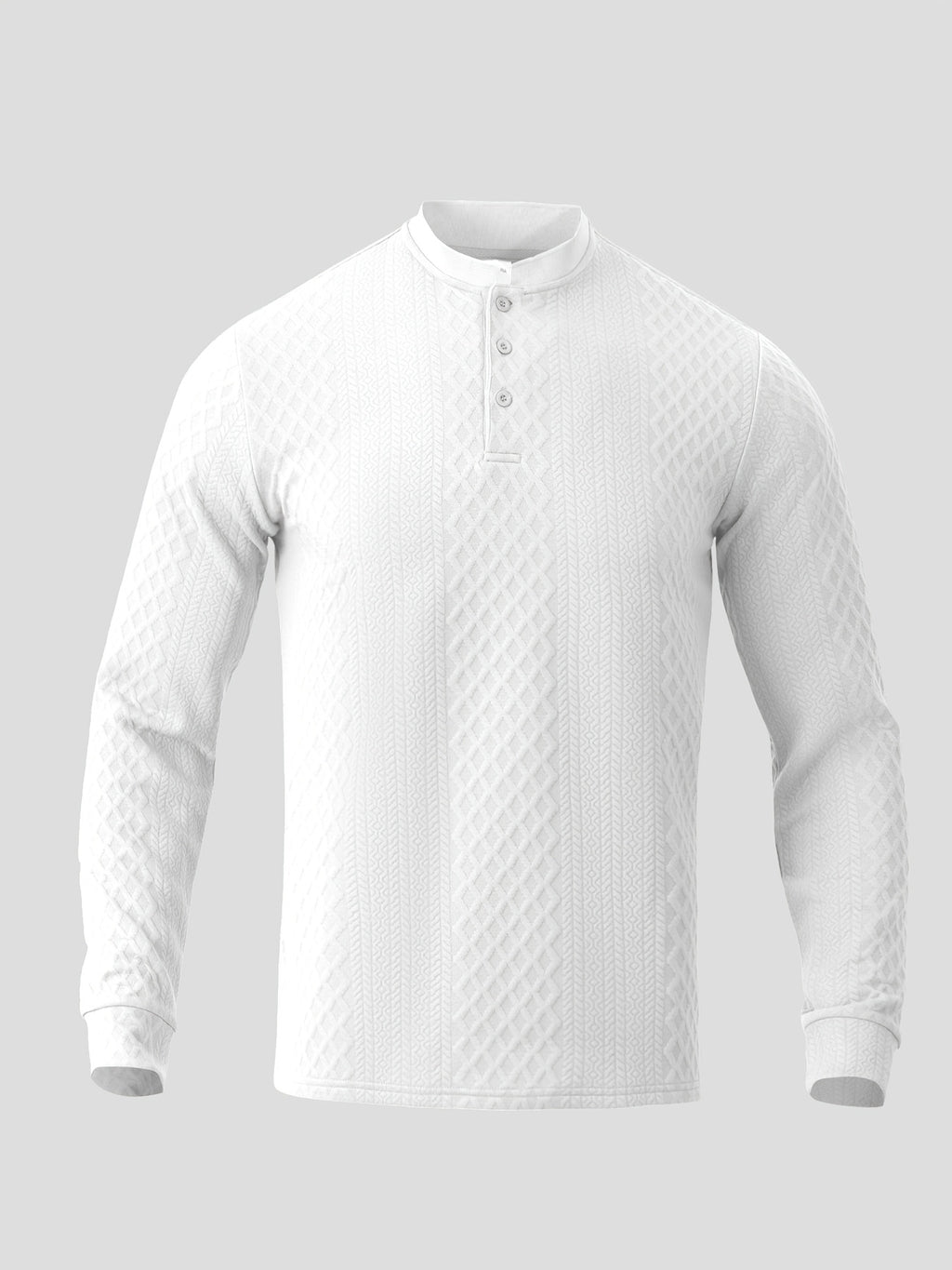 1pc Men'S Fashion Casual Long Sleeve Thick Knit Sweater | Premium Solid Jacquard Soft Fabric | Stand Collar with 3-Button Design | Essential Casual Streetwear for Warmth | Breathable And Warm | Indoor Gatherings And Outdoor Activities | Suitable for - White