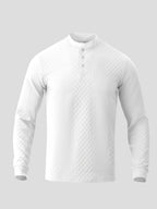 1pc Men'S Fashion Casual Long Sleeve Thick Knit Sweater | Premium Solid Jacquard Soft Fabric | Stand Collar with 3-Button Design | Essential Casual Streetwear for Warmth | Breathable And Warm | Indoor Gatherings And Outdoor Activities | Suitable for - White