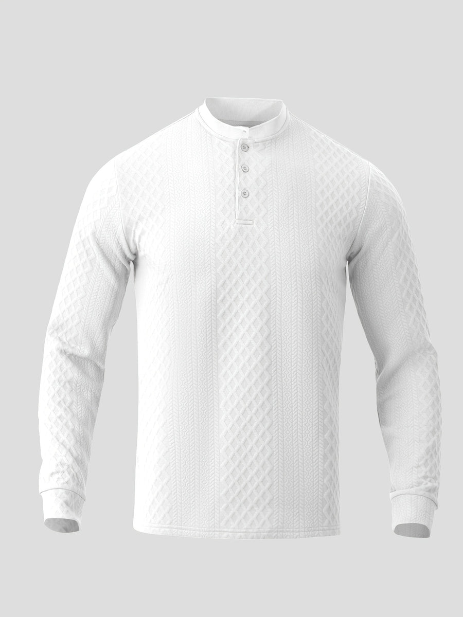 1pc Men'S Fashion Casual Long Sleeve Thick Knit Sweater | Premium Solid Jacquard Soft Fabric | Stand Collar with 3-Button Design | Essential Casual Streetwear for Warmth | Breathable And Warm | Indoor Gatherings And Outdoor Activities | Suitable for - White