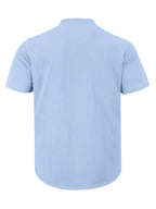 3pcs Set Men's All-cotton Polo Shirt, Men's Solid Color Loose-fit Casual -textured Workwear V-neck Pocket Henley Shirt with Short Sleeves, Suitable for the Beach, Casual Daily Wear, Commuting, Etc. - Blue White Khaki