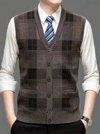 Autumn Winter Knit 3D Solid Color V-Neck Sweater, Basic Knit Cardigan, Men'S Fashion Sweater Vest, Size All - Camel
