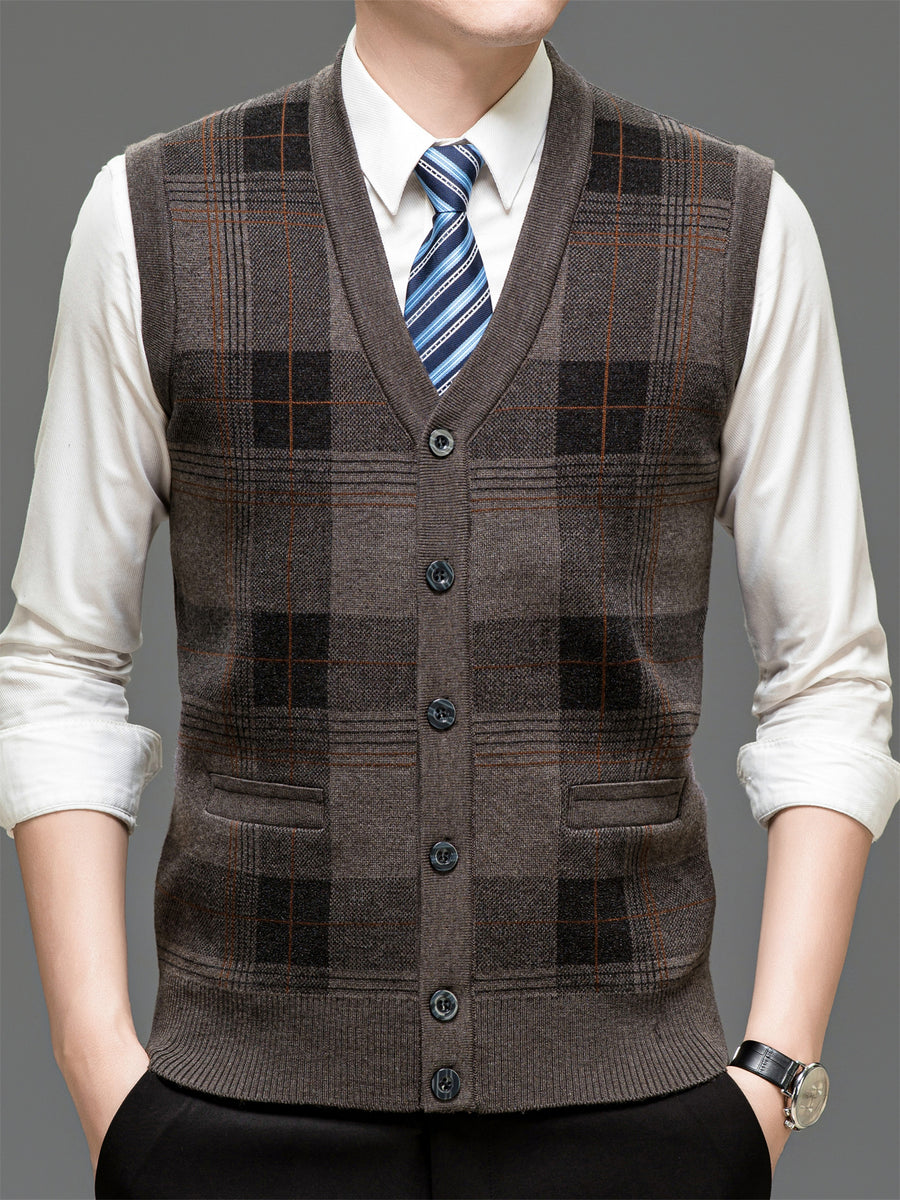 Autumn Winter Knit 3D Solid Color V-Neck Sweater, Basic Knit Cardigan, Men'S Fashion Sweater Vest, Size All - Camel