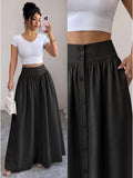 Women'S Button-Long Skirt, Fashionable Versatile Vacation Office Christmas Date Spring Autumn New - Black