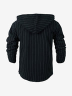 Men's Spring/Autumn Linen Casual Hooded Shirt, American-Style Loose Fit, Effortlessly Stylish, Long-Sleeve Cardigan Design for Easy On/Off, Linen Fabric Is Dry and Breathable, Versatile and Trendy Men's Apparel for Beach Outings - Black