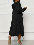 Stylish Gray Hooded Long Sweatshirt Cardigan, Loose And Casual Style Jacket for Women - Black