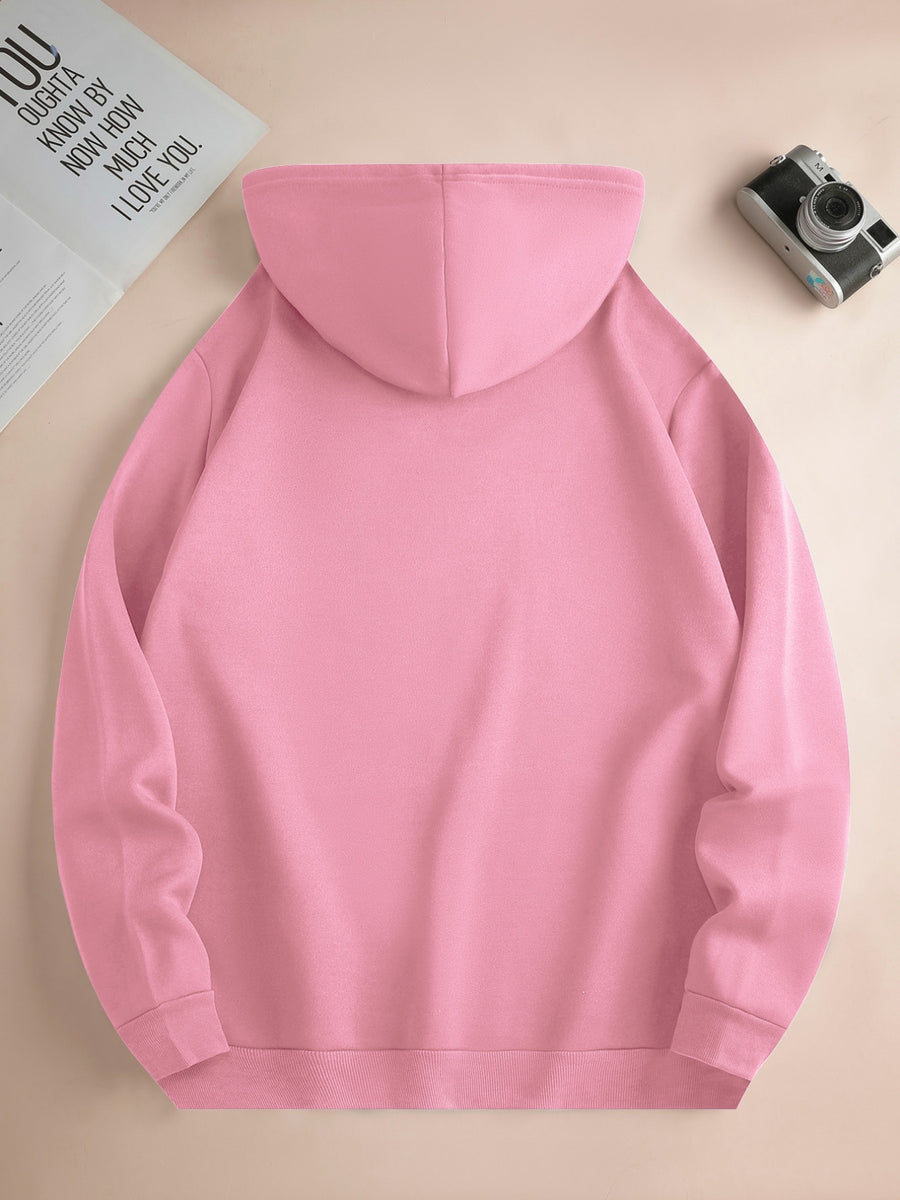 Men's Fashionable Hoodie, Loose-fit Casual Top with "X" Letter Print, Long-sleeve Sweatshirt Featuring a Kangaroo Pocket, Made of Casual Polyester Knit Fabric, Machine Washable, Suitable for Outdoor Casual Wear - Light Pink Color