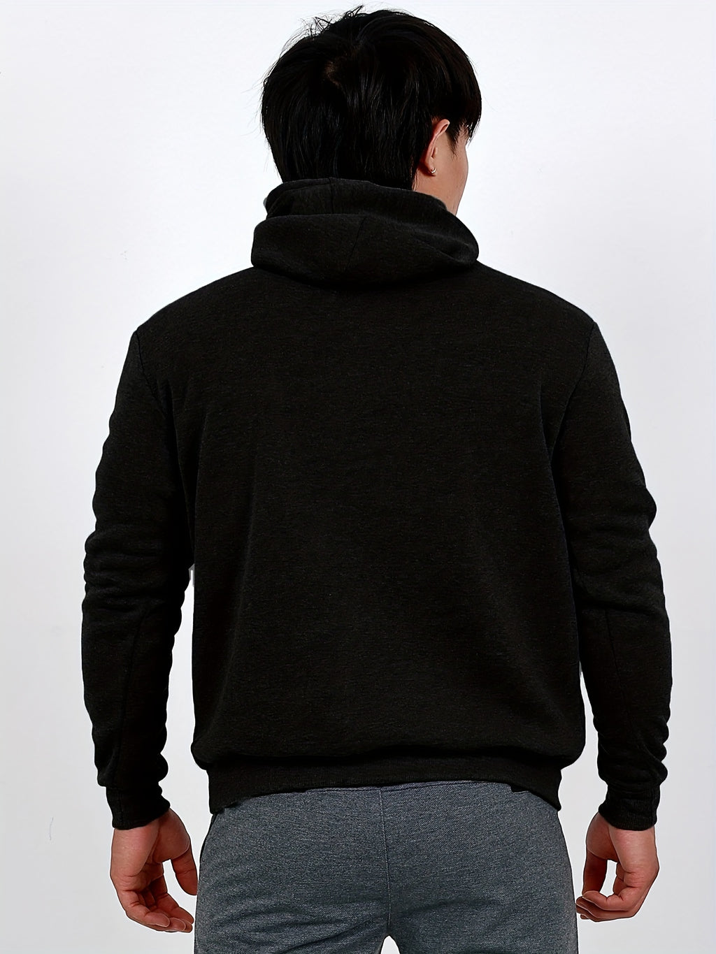 Sports And Fitness Casual Hoodie, European And American Style Autumn/Winter Men'S Hooded Long-Sleeve Fleece Hoodie Outdoor Casual Men'S Face Mask Hoodie Top - Black