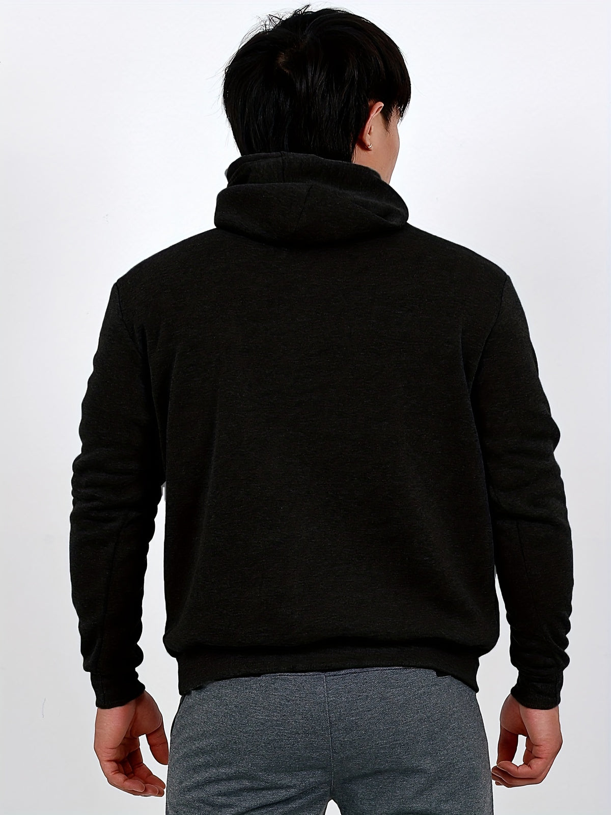 Sports And Fitness Casual Hoodie, European And American Style Autumn/Winter Men'S Hooded Long-Sleeve Fleece Hoodie Outdoor Casual Men'S Face Mask Hoodie Top - Black