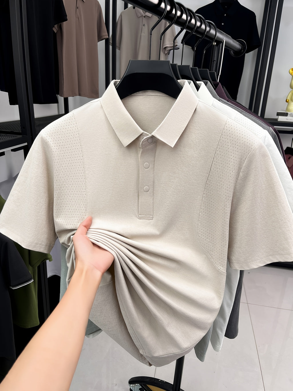Summer Men'S Short Sleeve T-Shirt Breathable Cool Lapel Casual Polo Shirt - Beige Camel
