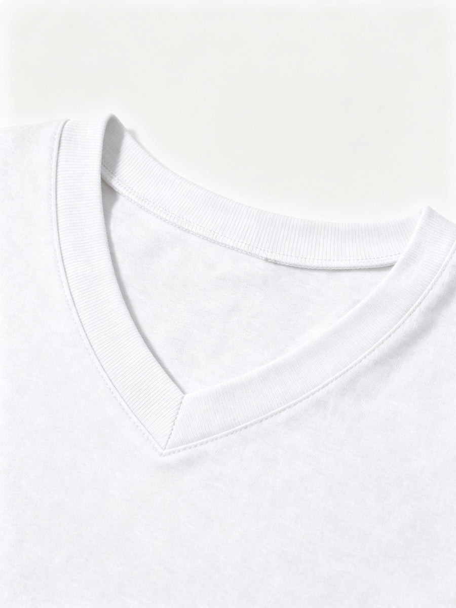 2pcs 100%, Men'S Knitted Solid V-Neck T-Shirt, Men'S T-Shirt New Chapter Design, Summer Global All-Season Base Layer Factory Made Men Comfortable High Quality High Fit Rate Casual Sports Top - White+Sky Blue