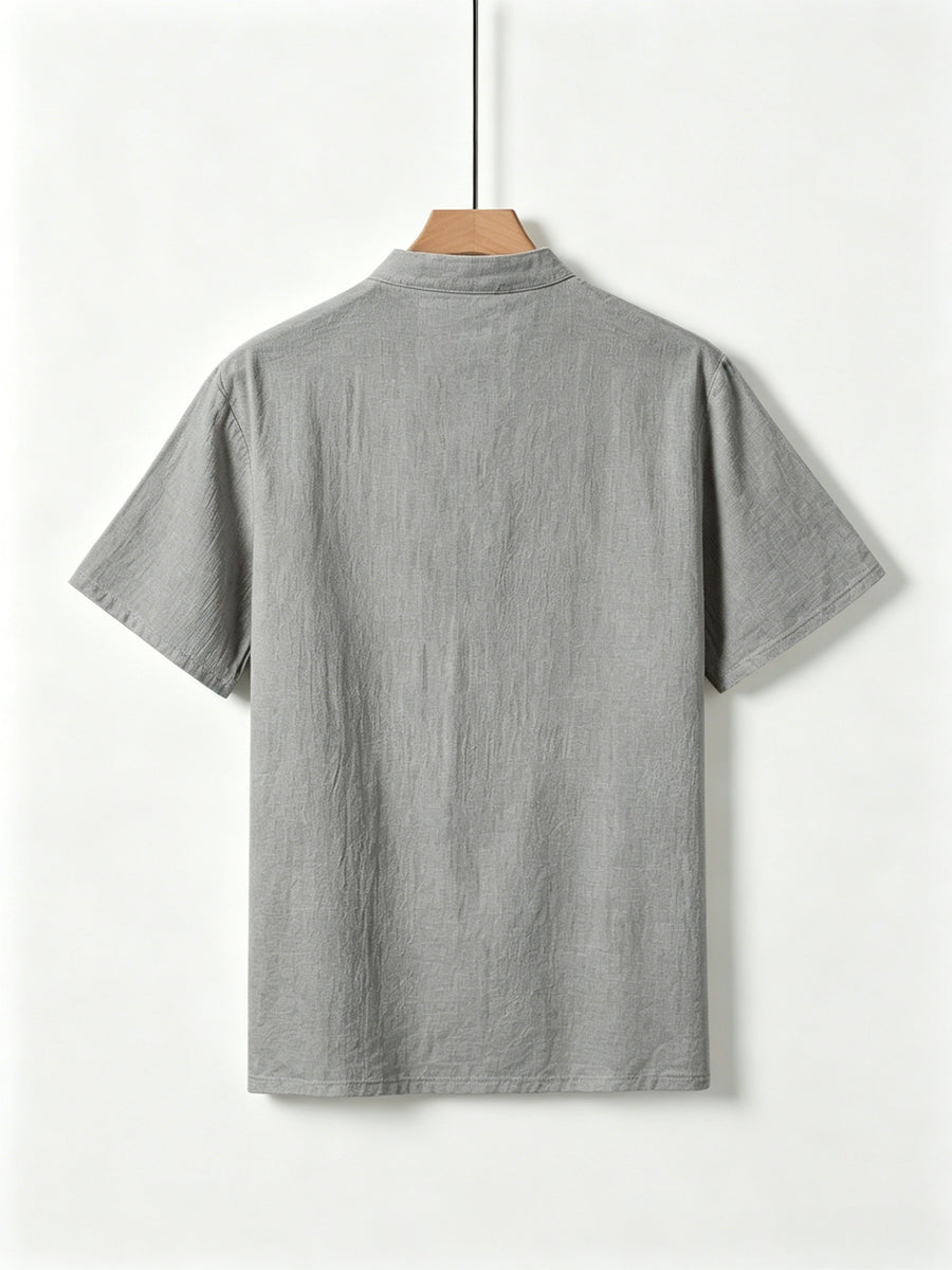 [Shule Shui OBM]New Men's Casual Henley Shirt Suitable for Parties and Dates - Grey