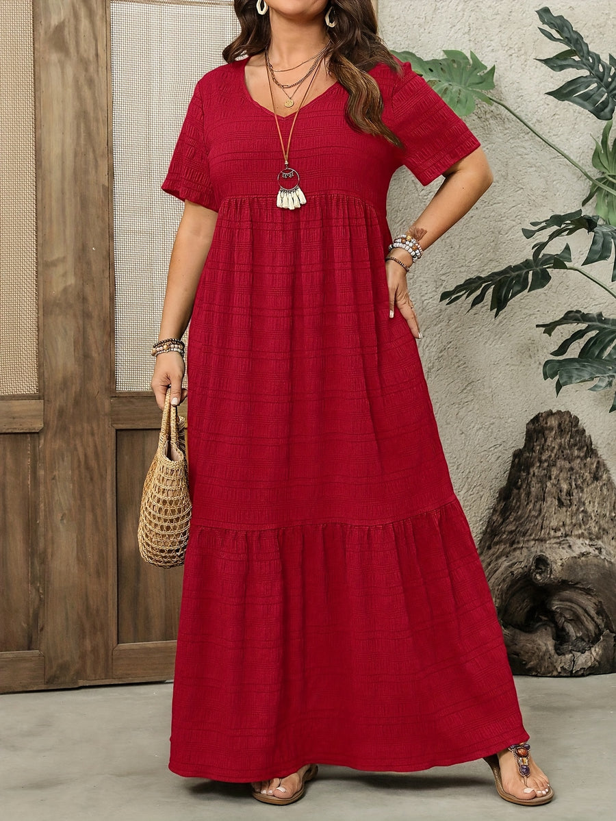Plus Size - Plus Size - Plus Size Women'S Short Sleeve Maxi Dress, Suitable for Spring And Summer Women'S Clothing - Red