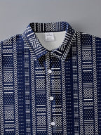 Men's Ethnic Print Shirt, Suitable for Vacation Scenes, Comfortable Polyester Fabric - Navy Color