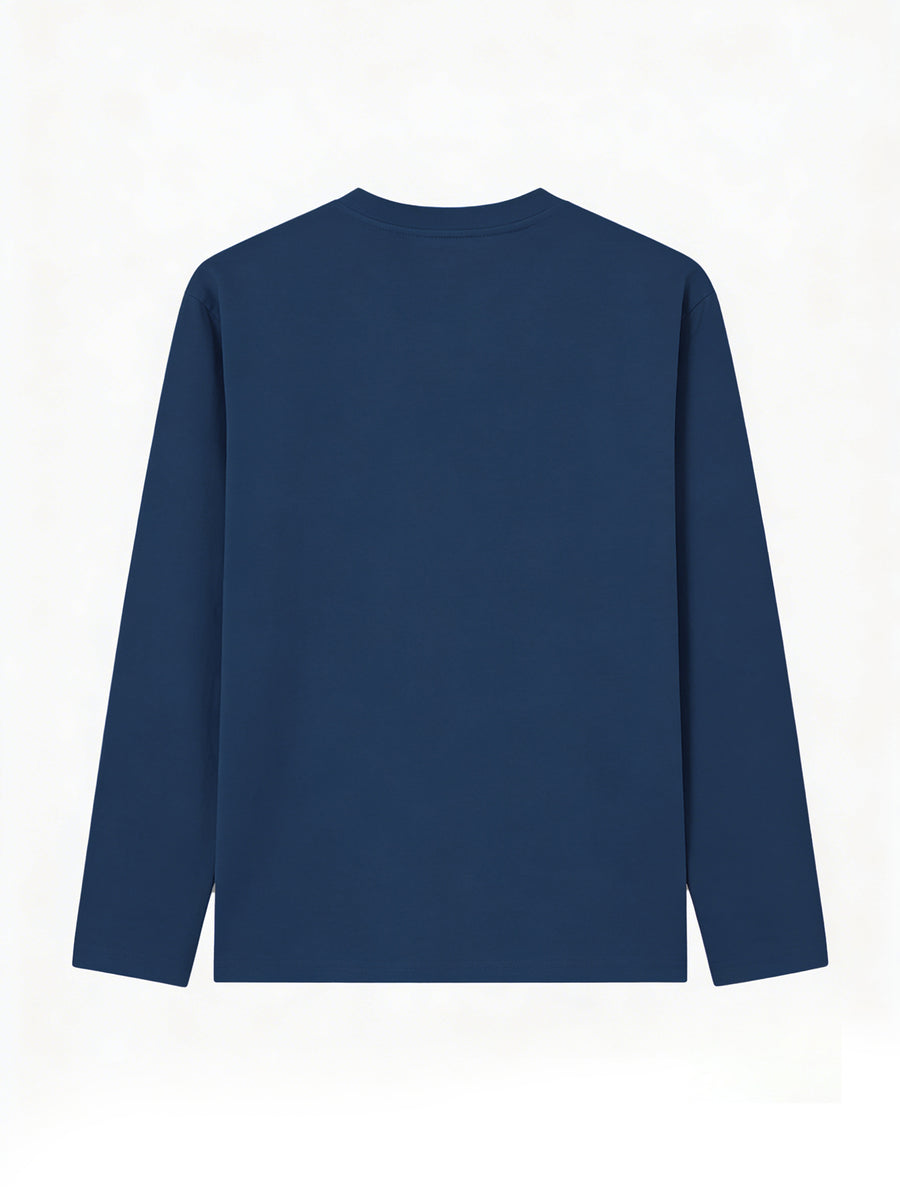 Women'S Fashion Casual Round Neck Long Sleeve T-Shirt, 100% with Lettered Stripe Pattern, Stylish Easy Comfortable Loose Fit - Navy Color