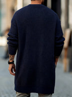 OBM Waffle Knit Buttonless Open Front Coat with Textured Three-Dimensional Design, Subdued and Simple Color Tones, Exuding a High-End Feel, Suitable for Daily Casual and Light Business Styles - Navy Color