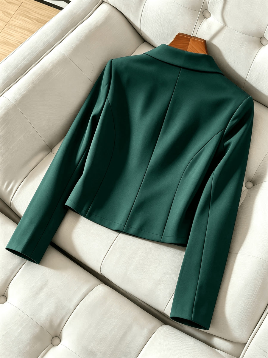 Elegant Women'S Short Fitted Blazer, Commute, Versatile (Unlined) - Dark Green