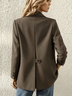 Women's Designer Blazer, 2026 New Style, Casual and Elegant Korean-Style Lapel Suit Jacket - Coffee Color