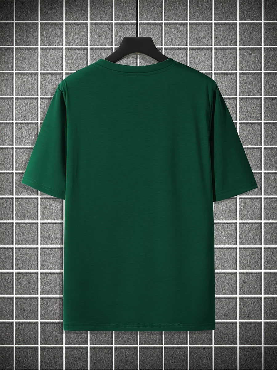 180G Summer Solid Color Pure Men'S Clothing, Multi-Color Optional T-Shirt And Chap Design (1pc) Loose Lazy Skin-Friendly Wrinkle-Free Men'S Basic Top, Short Sleeve Lightweight Breathable - Green