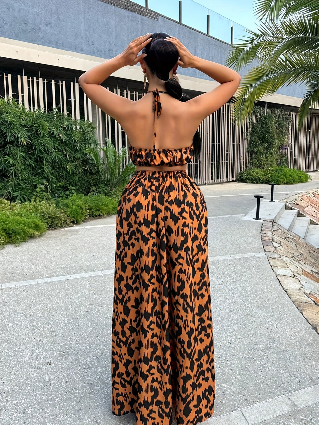 Summer All-over Print Backless Side Slit Maxi Dress - Mixed colors