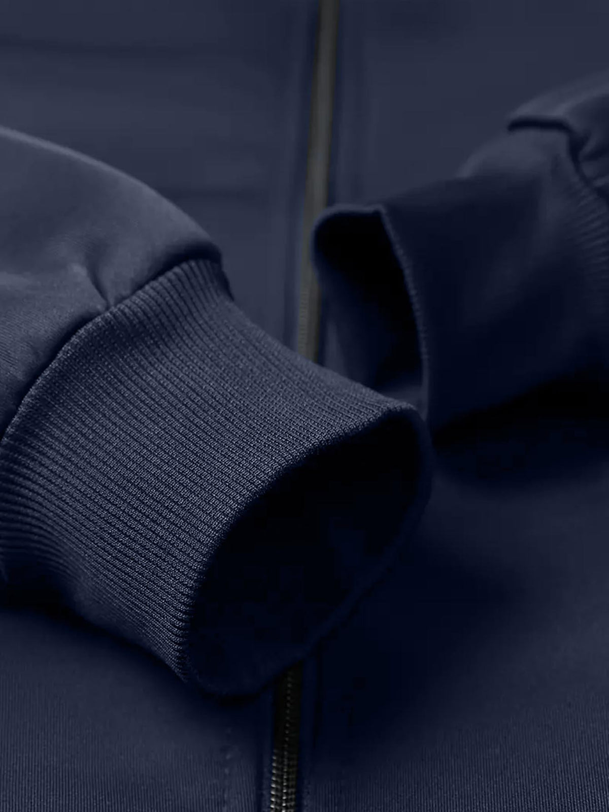 Men's Stand Collar Jacket Outerwear for Outdoor Commuting, Simple Casual Long Sleeve Spring/Autumn Pocket Style with Ribbed Cuffs, Full Zipper Closure, Side Zipper Pockets, Cardigan Jacket - Navy Color