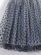 New Spring/Autumn Double-Layer Velvet Mesh Gauze Geri Rib Fluffy Ruffled Women'S Half Skirt, All-Season Wear - Slate Grey
