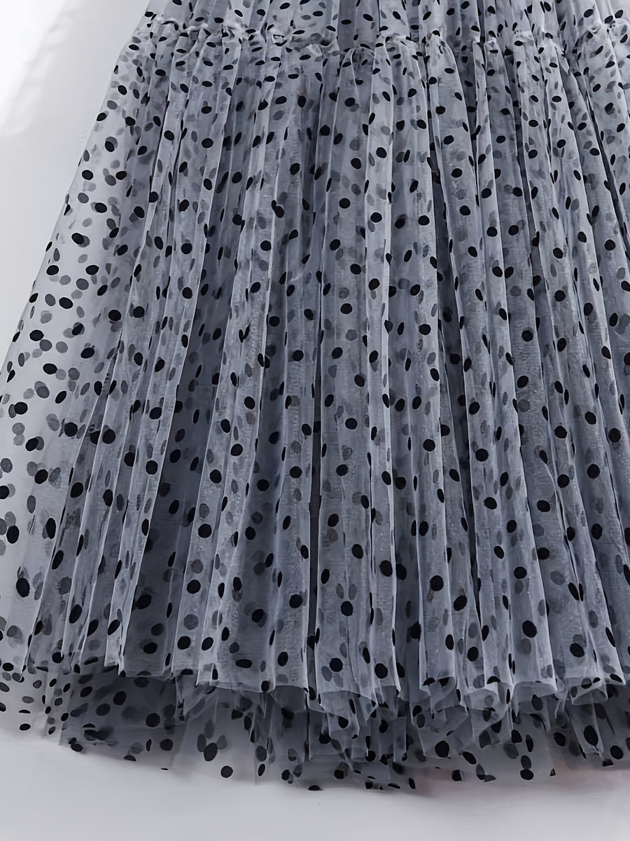 New Spring/Autumn Double-Layer Velvet Mesh Gauze Geri Rib Fluffy Ruffled Women'S Half Skirt, All-Season Wear - Slate Grey
