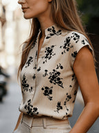 Women'S Elegant Fashion Floral Print V-Neck Commuter Shirt - Apricot