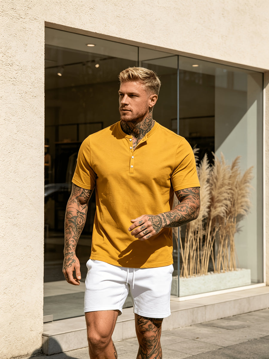 Summer New Fashion Athletic Button-Up Men'S Top Short Sleeve Autumn Casual Comfortable Trendy All-Match Style - ginger-colored