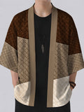 Summer New Men'S Kimono Cardigan, Loose Casual Trendy Thin Cloak Jacket Men'S Vacation Style, Digital Print All-Match Retro Robe Brown Series Texture Fabric Pattern - Mixed colors