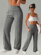 Plus Size, Women's Casual Pants with Pockets, High-waisted Stretch Pants. Suitable for All Seasons, These Women's Long Pants Are Perfect for Both Home and Outdoor Wear - Dark Gray