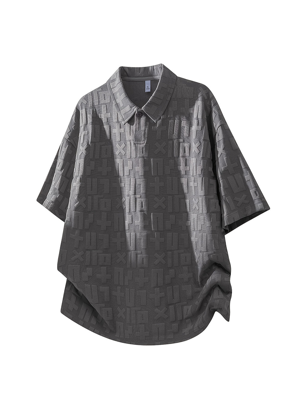 Men'S Summer Jacquard Textured Short Sleeve T-Shirt, Premium Casual Loose Top - Grey