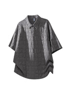 Men'S Summer Jacquard Textured Short Sleeve T-Shirt, Premium Casual Loose Top - Grey