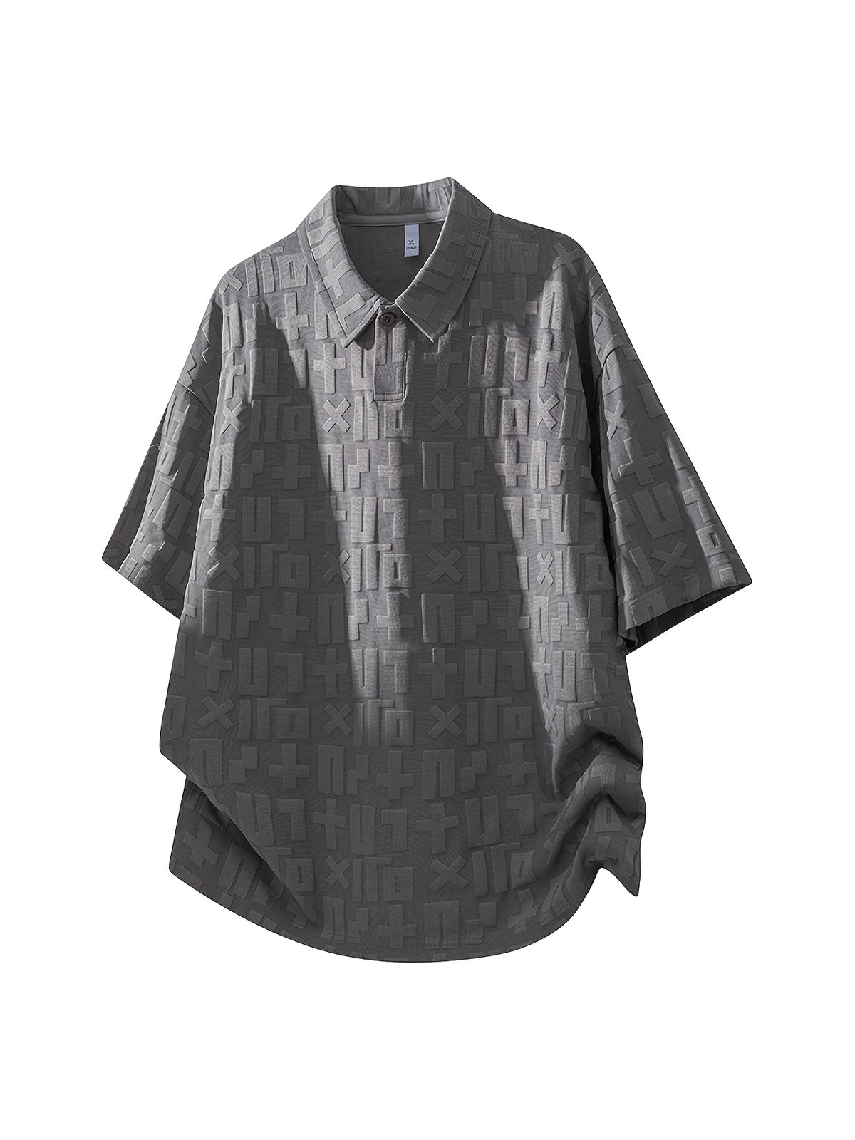 Men'S Summer Jacquard Textured Short Sleeve T-Shirt, Premium Casual Loose Top - Grey