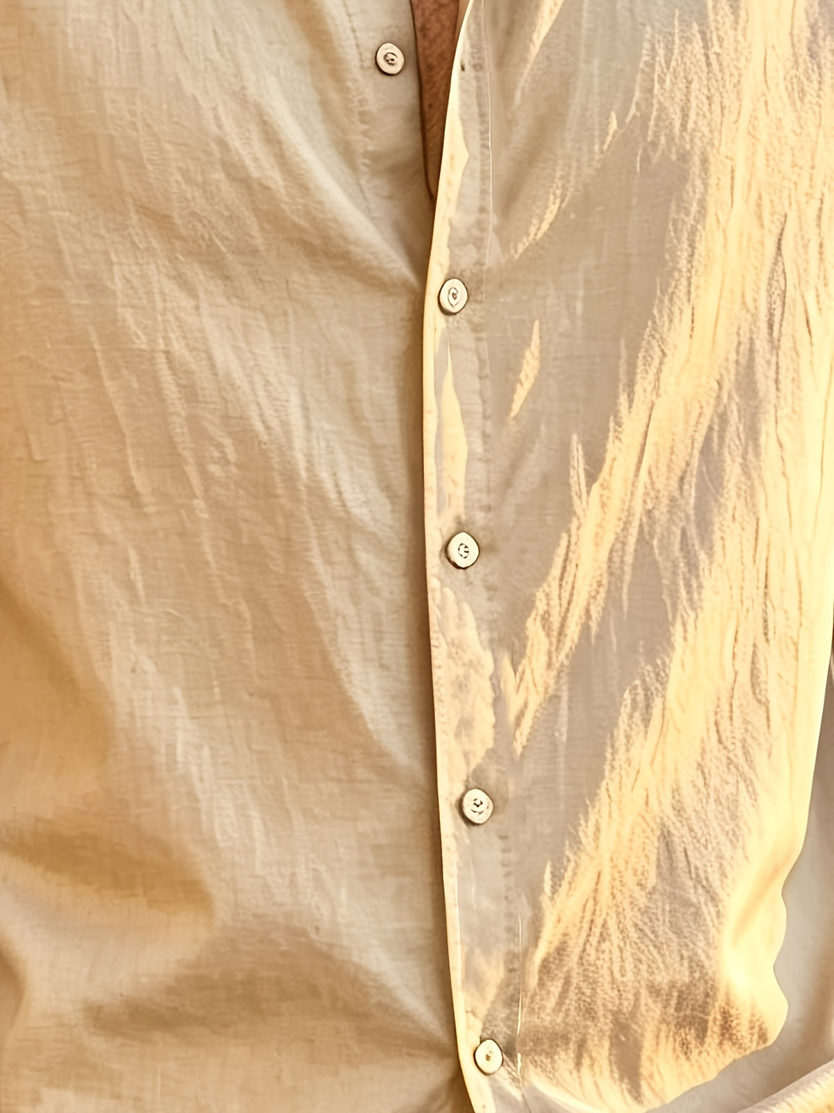 Vacation Style Men'S Summer Long Sleeve Shirt, Classic Lapel Single-Breasted Design, Multiple Basic Solid Colors Available, Suitable for Daily Commute And Beach Travel (Shirt) - Khaki