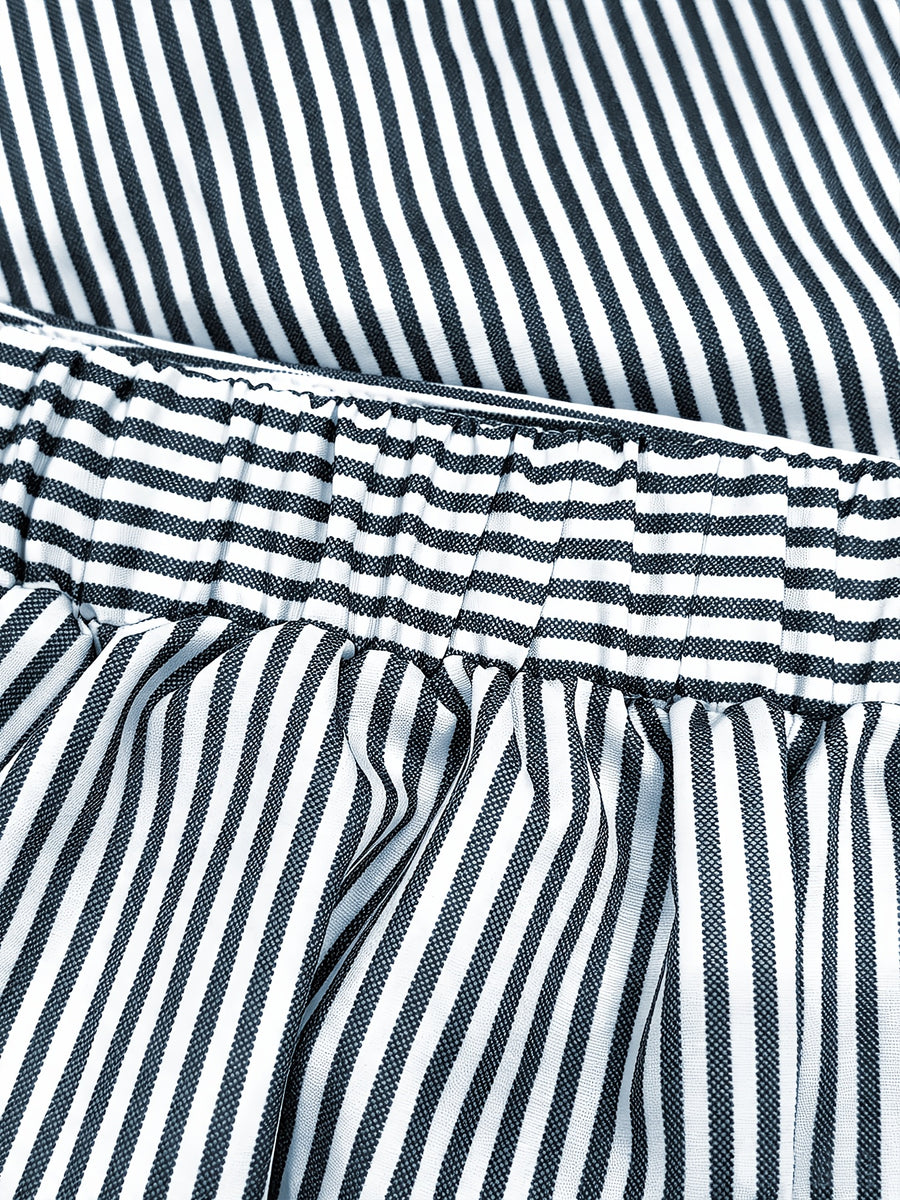 Elegant Fashion New Spring Summer Women'S Striped Back Elastic Button-A-Line Design Loose Casual Commuter All-Match High-Waist Skirt Pants - Black
