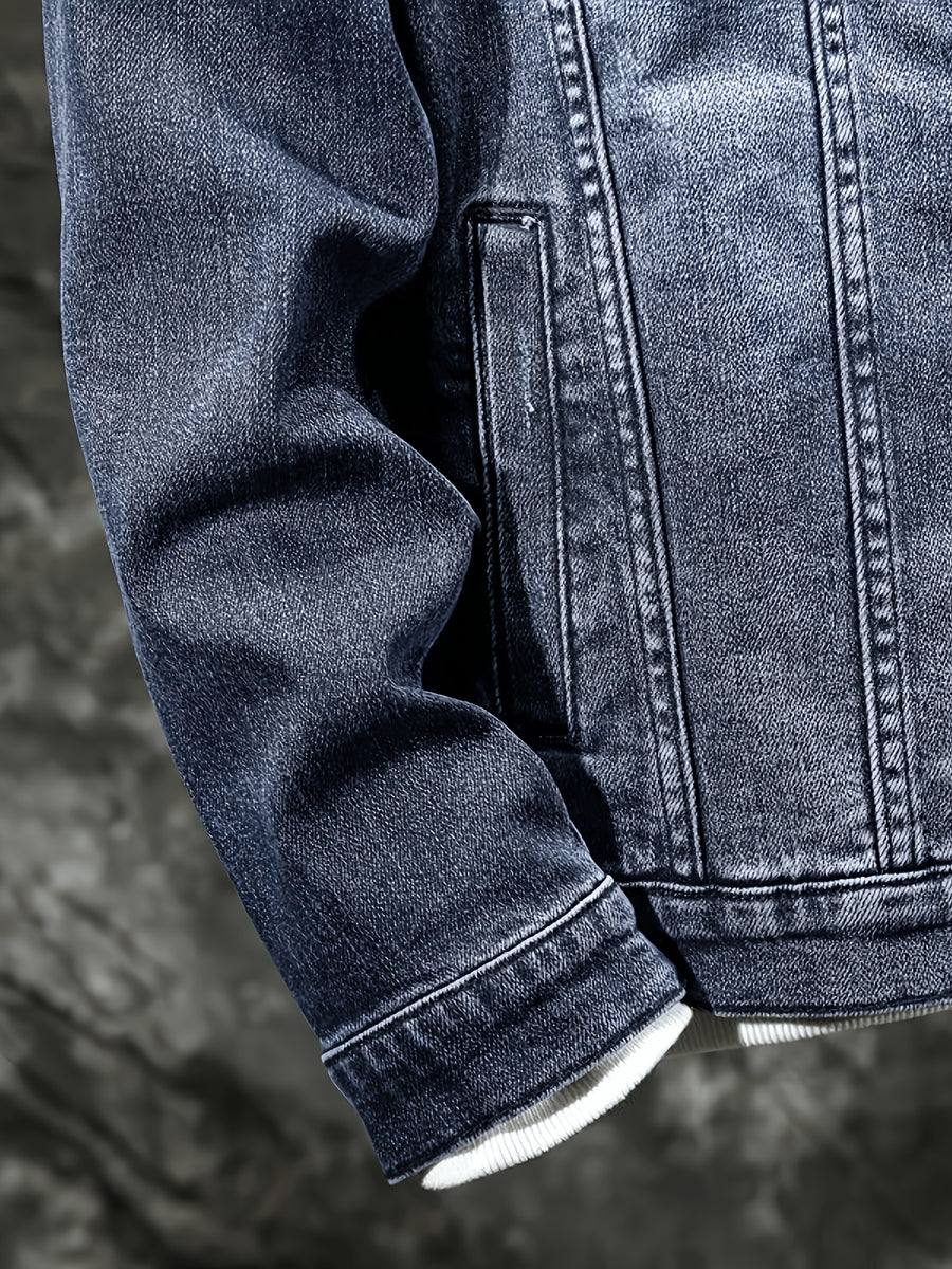 Men's Vintage Washed Medium Blue Casual Loose Denim Jacket - Deep Sky Blue