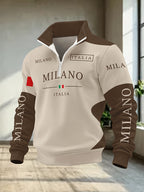 Men'S Half-Zip Lapel Sweatshirt Fashion Letter Print Casual Pullover Trendy Color-Block Patchwork Spring/Autumn Athletic Top Winter Clothes for Men - Mixed Color 4