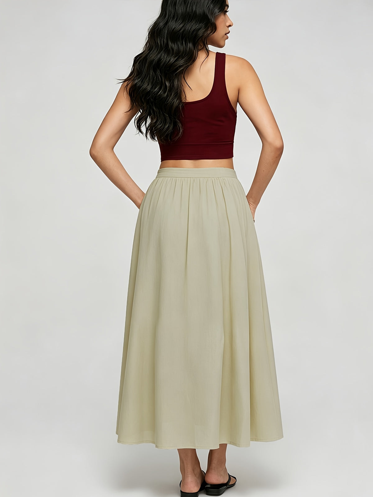Summer Solid Color Women's Casual Sports Short Skirt, Simple Basic Style Skirt - Khaki