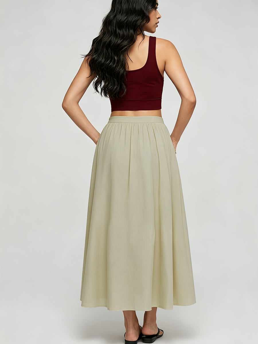 Summer Solid Color Women's Casual Sports Short Skirt, Simple Basic Style Skirt - Khaki